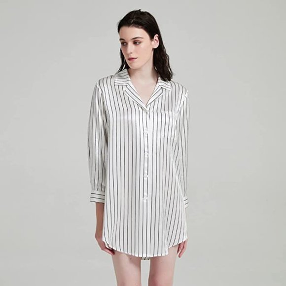 Women Negligees Pure Silk Sleep Shirt, Sexy V Neck Oversize Nightshirt 100% Silk - Picture 1 of 7